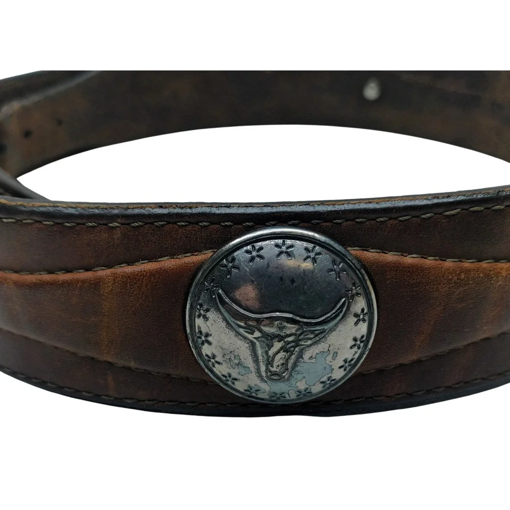 VTG JUSTIN 1993 Belt Brown Men's Genuine Leather‎ Concho Belt 1.5